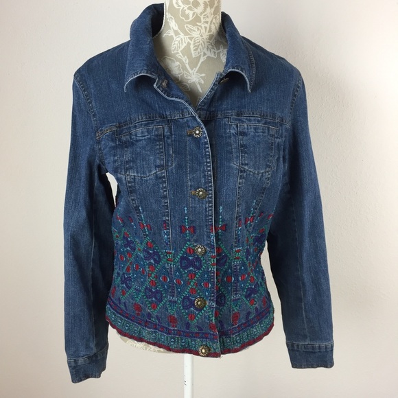 Coldwater Creek Jackets & Blazers - Coldwater Creek Embroidered Denim Jean Jacket Small Floral embellished